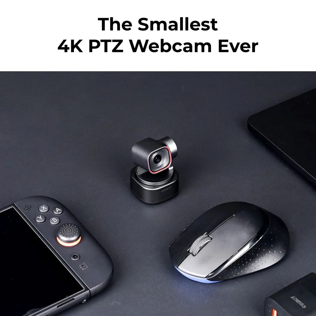 OBSBOT Tiny 3 AI-Powered Spatial Audio 4K PTZ Webcam w/ VOX SE Mic Combo - Black
