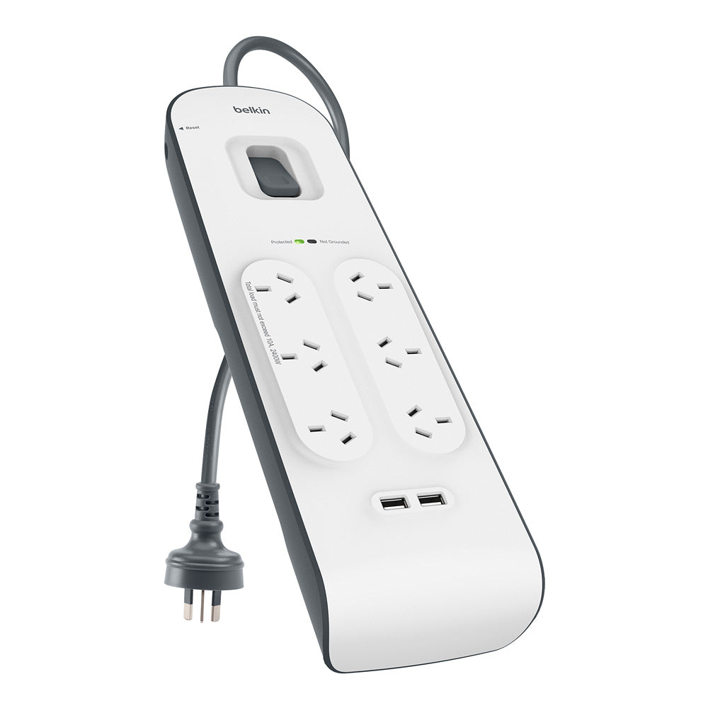 Belkin 2.4 Amp 6-Outlet with 2 USB Ports Surge Board - Universally compatible - White
