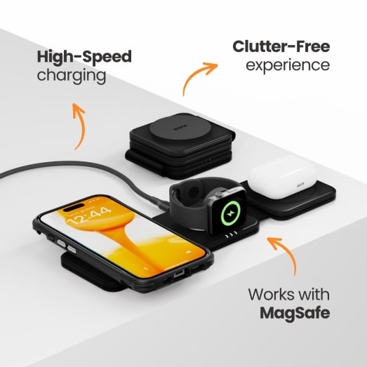 EFM FLUX Travel 3-in-1 Wireless Charger - With 20W Wall Charger - Black