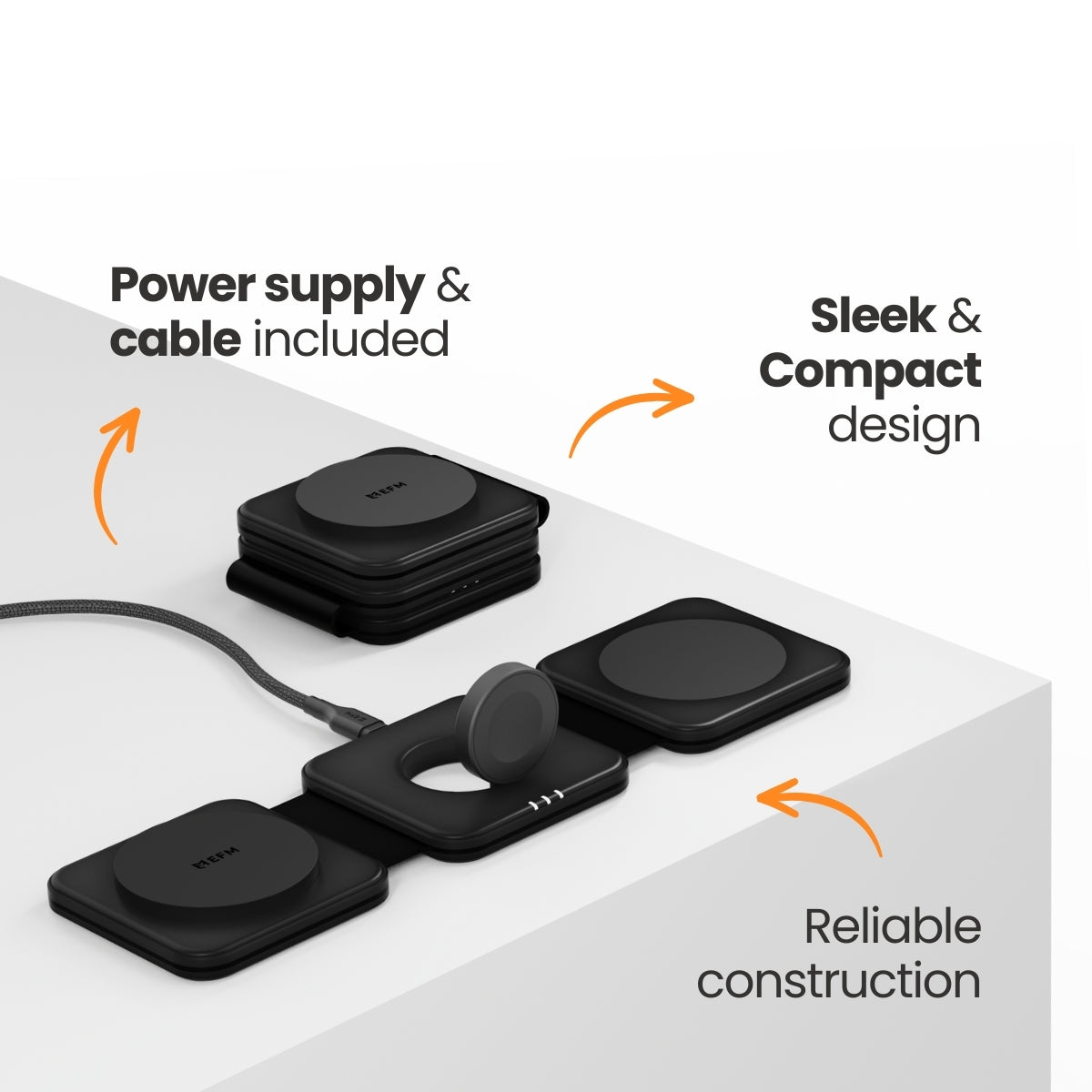 EFM FLUX Travel 3-in-1 Wireless Charger - With 20W Wall Charger