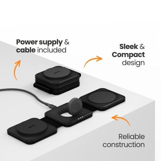EFM FLUX Travel 3-in-1 Wireless Charger - With 20W Wall Charger - Black