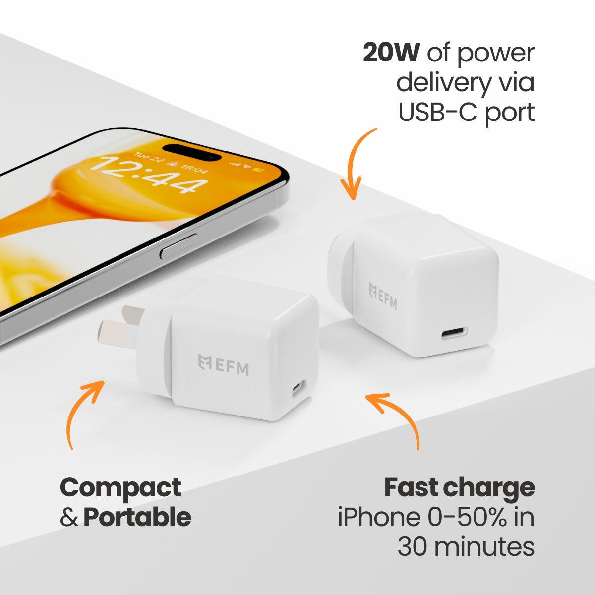 EFM ECO 20W Wall Charger - With Power Delivery and PPS Technology - White