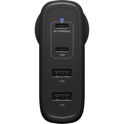 OtterBox 100W Four Port Wall Charger - Black - With - 2 x USB-C and 2 x USB-A Ports- Black
