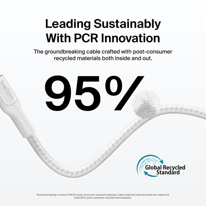 Belkin Boost Charge Pro USB-C to C 240W - Braided Cable - 1m - Universally compatible - White
