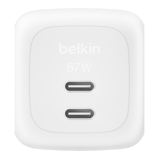 Belkin BoostCharge 67W GaN Wall Charger - With Dual port USB-C Output - White