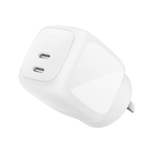 Belkin BoostCharge 67W GaN Wall Charger - With Dual port USB-C Output - White