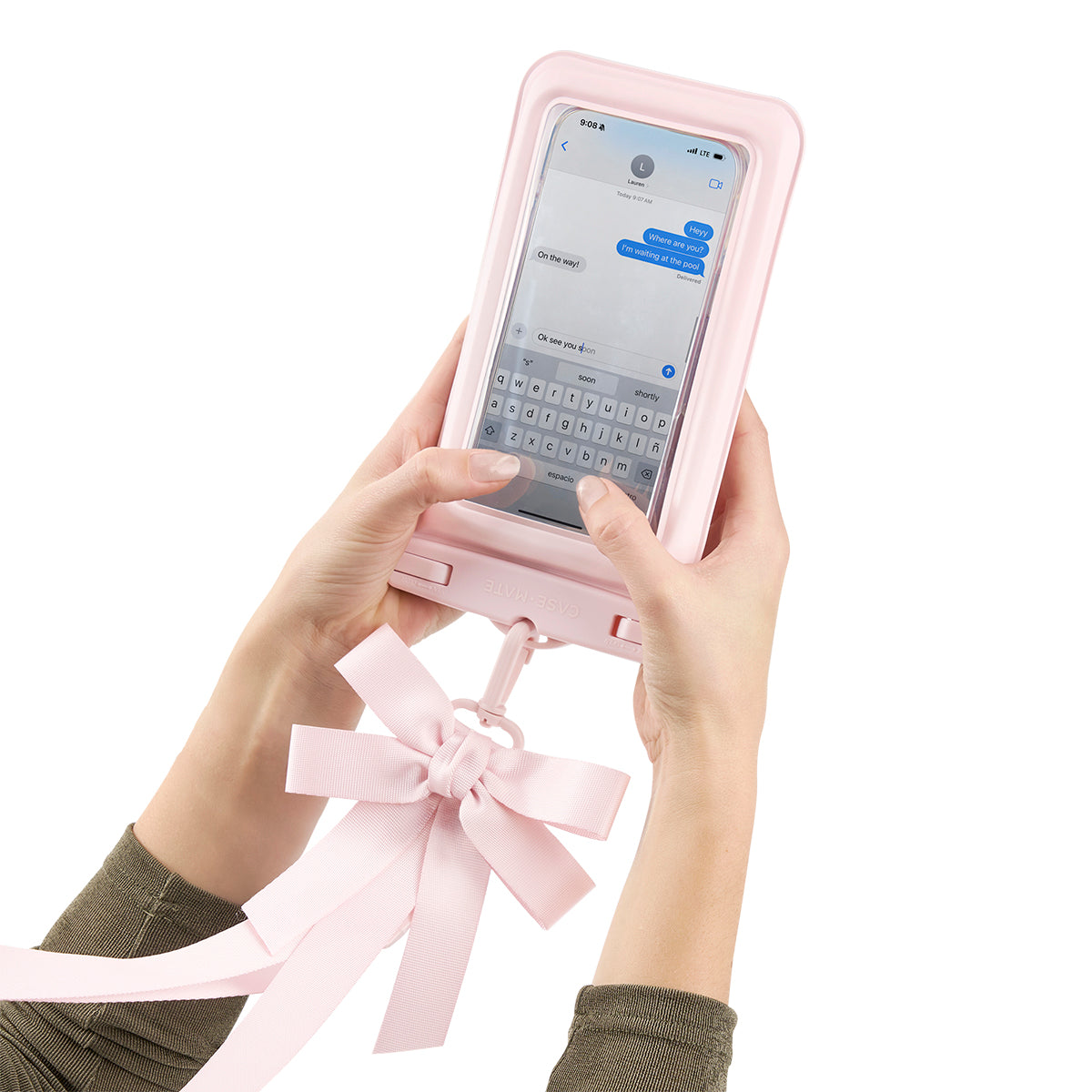 Case-Mate Waterproof Floating Bow Pouch - Large in Ballet Pink