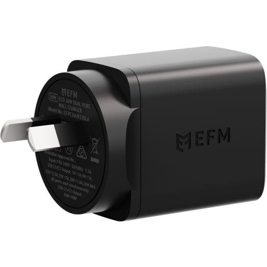 EFM ECO 36W Dual Port Wall Charger - With Power Delivery and PPS - Black