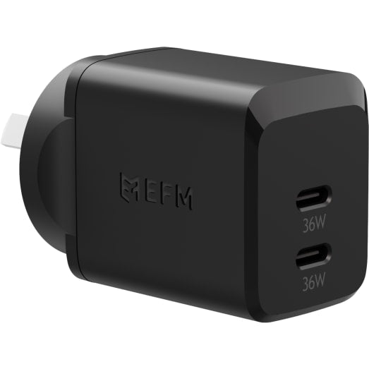 EFM ECO 36W Dual Port Wall Charger - With Power Delivery and PPS - Black