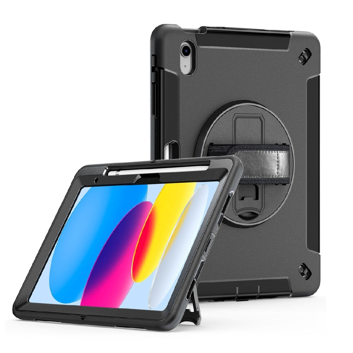 USP Rugged Apple iPad Air (9.7') (2nd/1st Gen) / iPad (9.7") (6th/5th Gen) Case Black - Built-in-Kickstand / Adjustable Hand Strap / Shoulder Strap