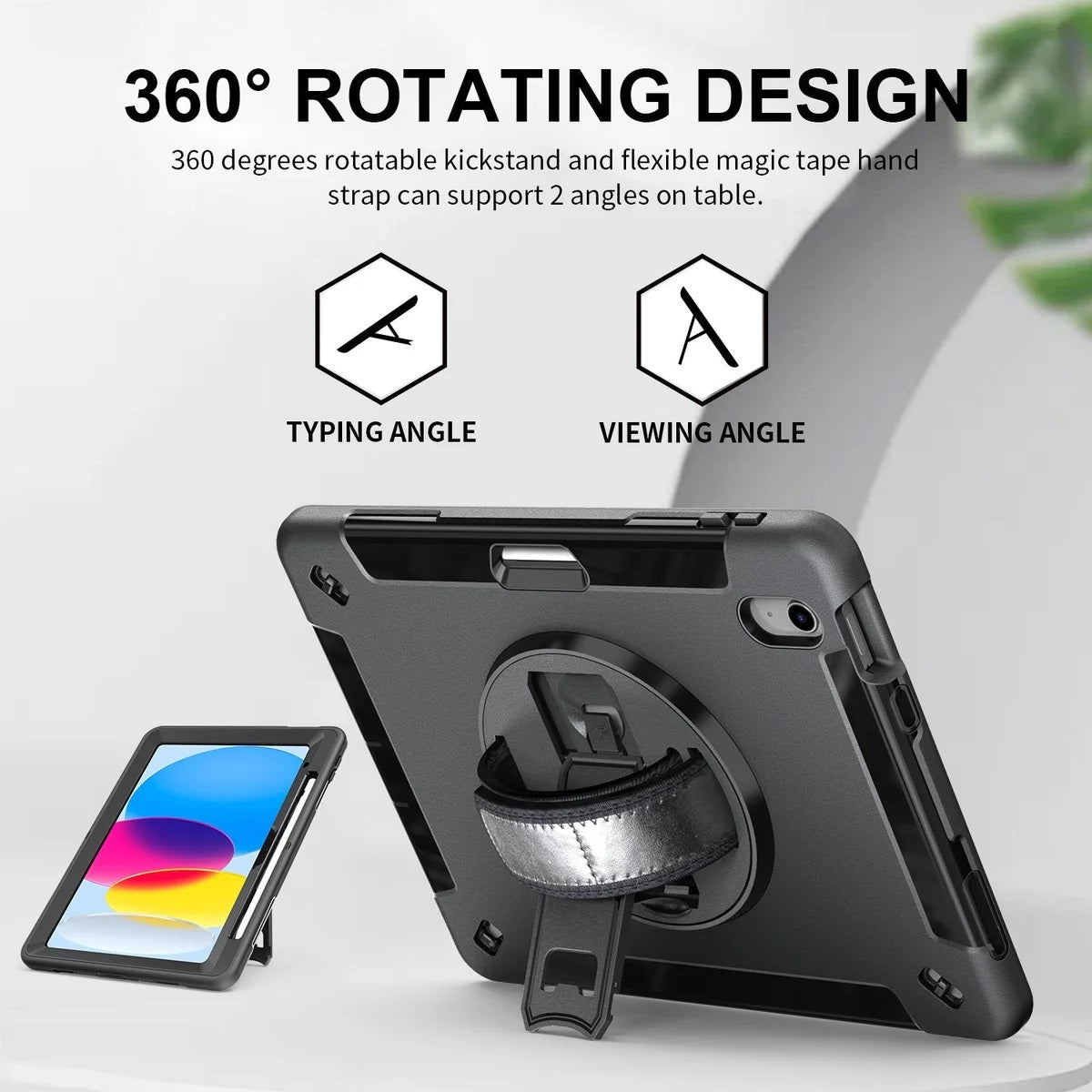 USP Rugged Apple iPad Air M2 (13") (1st Gen) / iPad Pro (12.9") (6th/5th/4th/3rd) Case Black - Built-in-Kickstand /Adjustable Hand Strap /Shoulder Strap