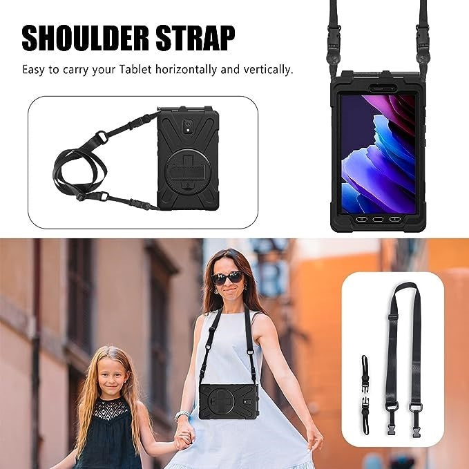 USP Rugged Samsung Galaxy Tab Active5 / Tab Active3 (8") Case Black - Built-in-Kickstand / Adjustable Hand Strap / Shoulder Strap / Pen Holder