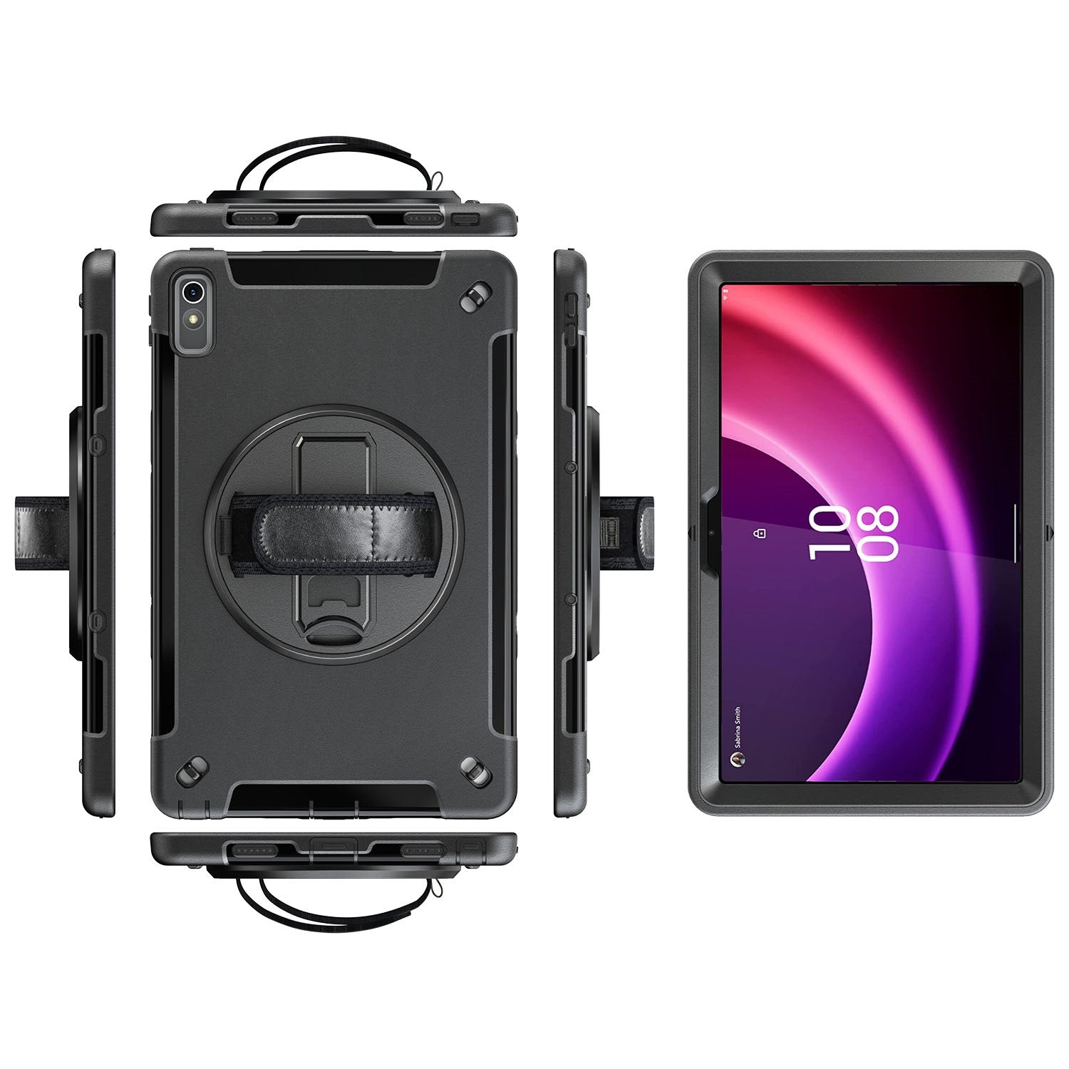 USP Rugged Lenovo Tab M11 (11') Case + Screen Protector Black - Built-in-Kickstand / Adjustable Hand Strap / Shoulder Strap / DropProof / ShockProof