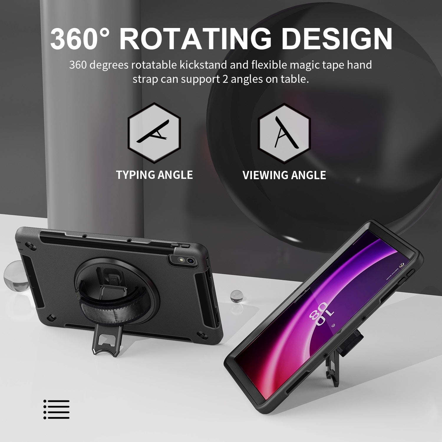 USP Rugged Lenovo Tab P11 (11') (2nd Gen) Case + Screen Protector Black - Built-in-Kickstand /Adjustable Hand Strap /Reinforced Corners /Raised Edges