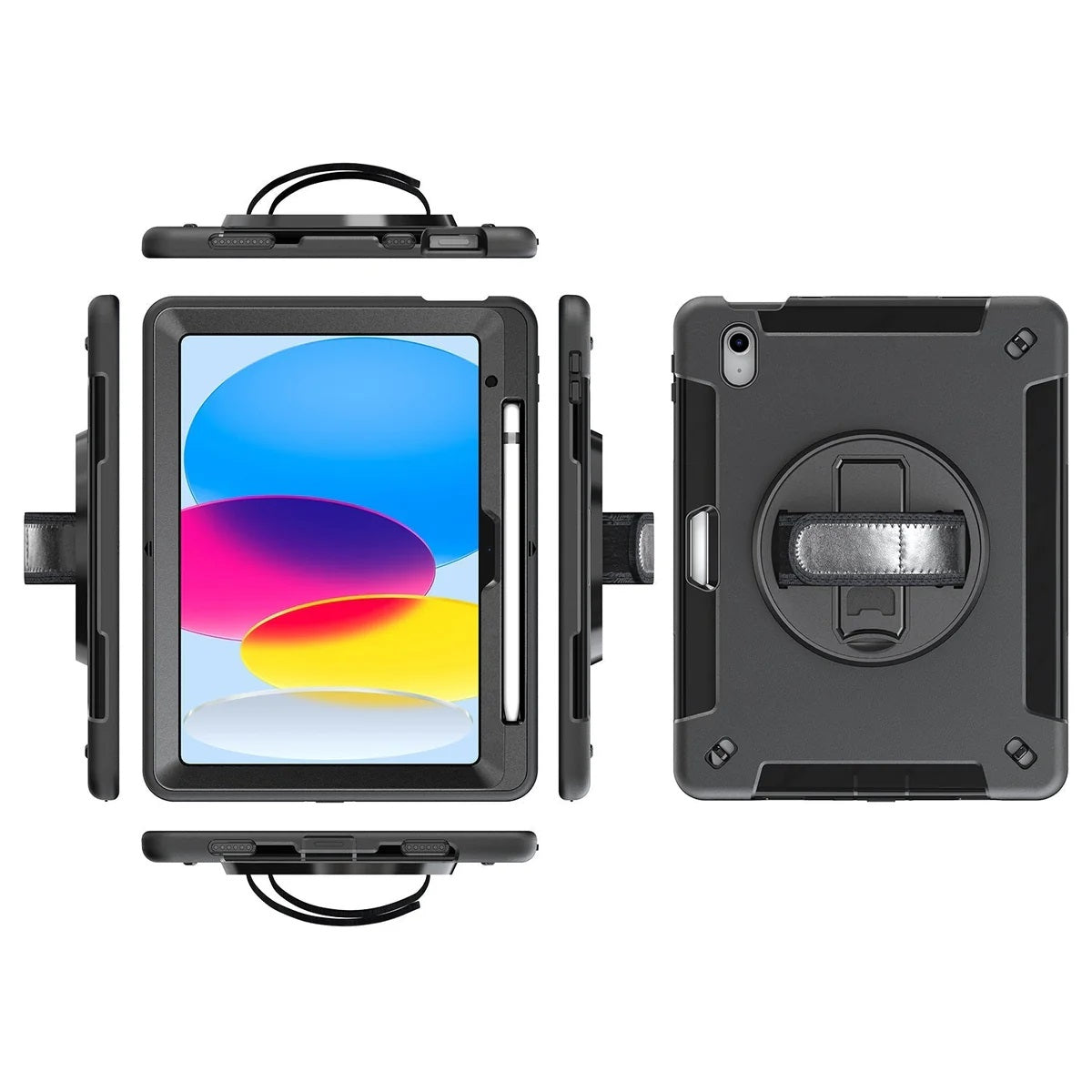 USP Rugged Samsung Galaxy Tab A8 (10.5') Case Black - Built-in-Kickstand / Adjustable Hand Strap / Shoulder Strap / Pen Holder / DropProof / ShockProof
