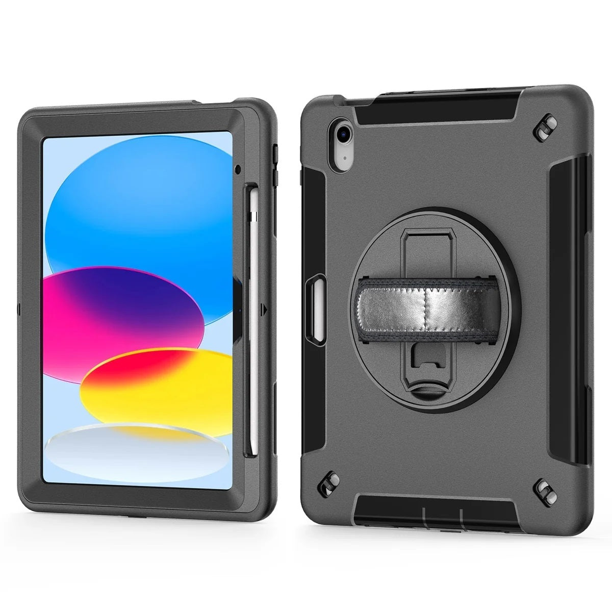 USP Rugged Samsung Galaxy Tab A8 (10.5') Case Black - Built-in-Kickstand / Adjustable Hand Strap / Shoulder Strap / Pen Holder / DropProof / ShockProof