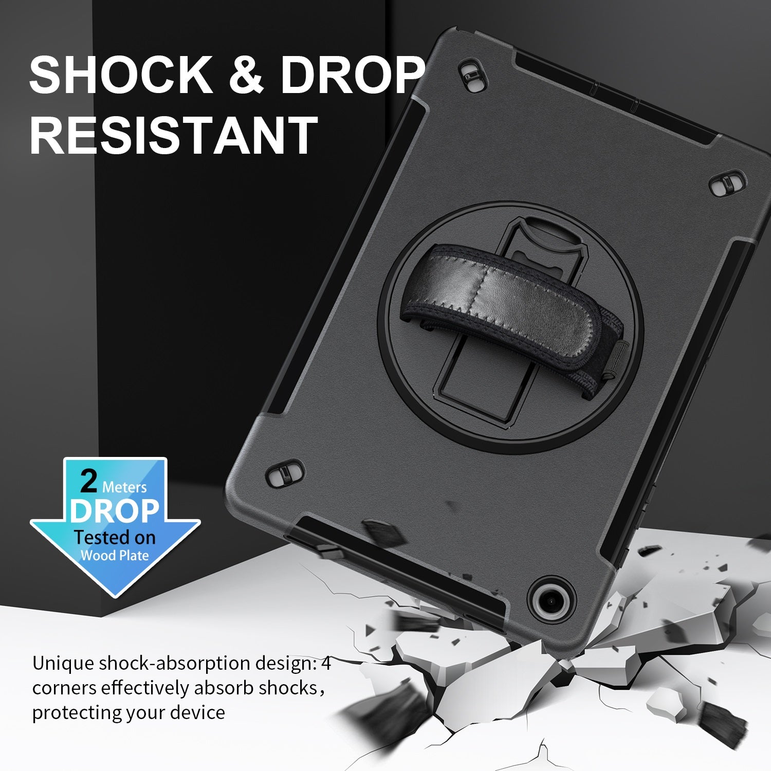 USP Rugged Samsung Galaxy Tab A9+ (11') Case Black - Built-in-Kickstand / Adjustable Hand Strap / Shoulder Strap / DropProof / ShockProof