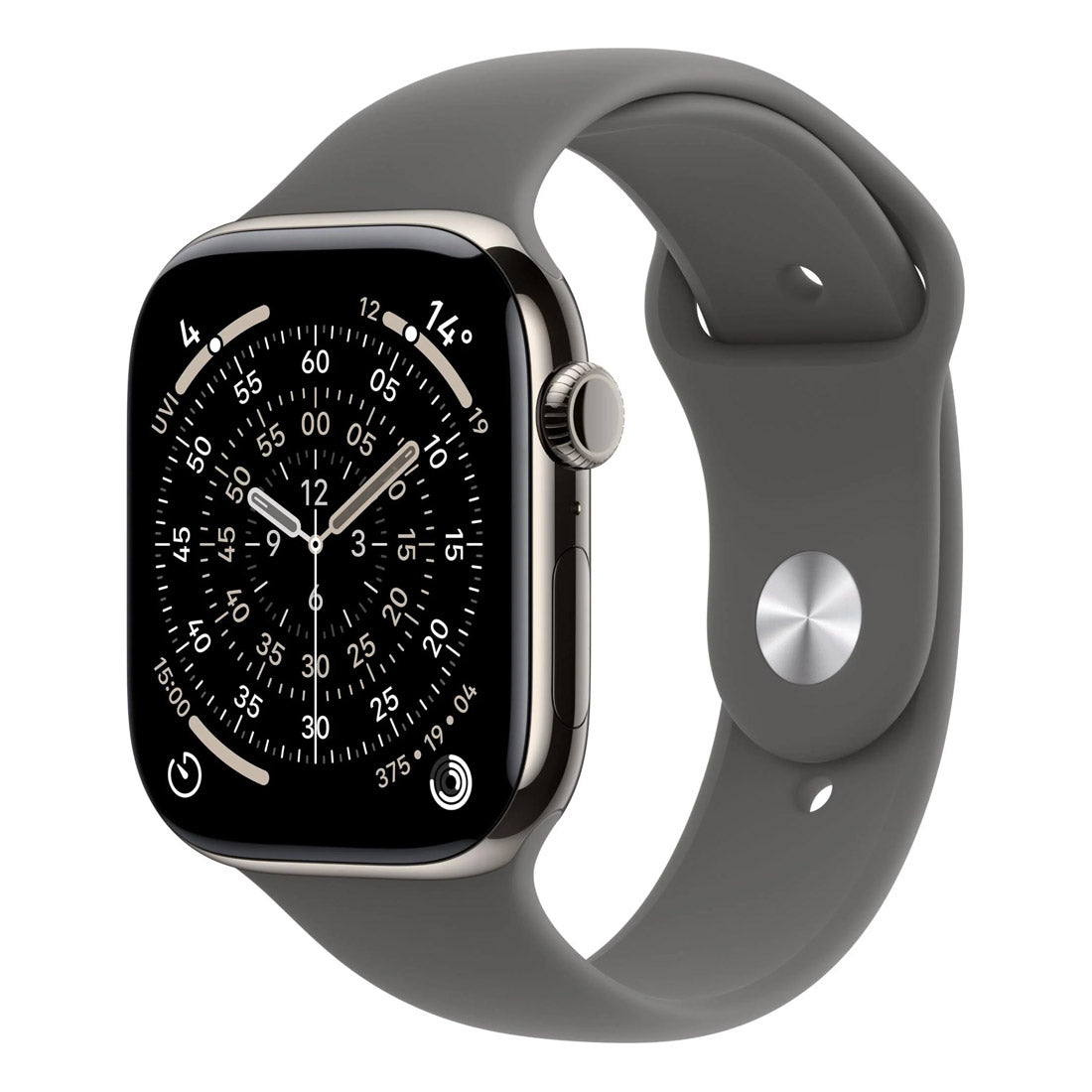 Apple Watch Series 11 GPS + Cellular 46mm Natural Titanium Case w/ Stone Grey Sports Band (S/M)