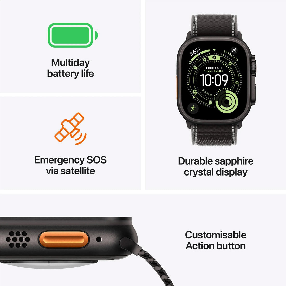 Apple Watch Ultra 3 49mm GPS + Cellular Natural Titanium Case w/ Bright Blue Trail Loop (Medium/Large)