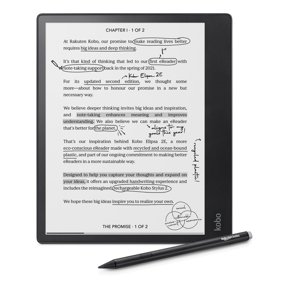 Kobo Elipsa 2E 10.3 inch e-Reader w/ Stylus - Black