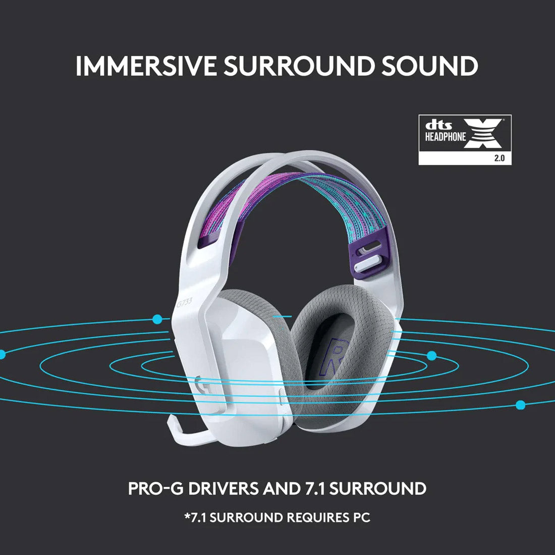 Logitech G733 Lightspeed Wireless RGB RAM Gaming Headset - White