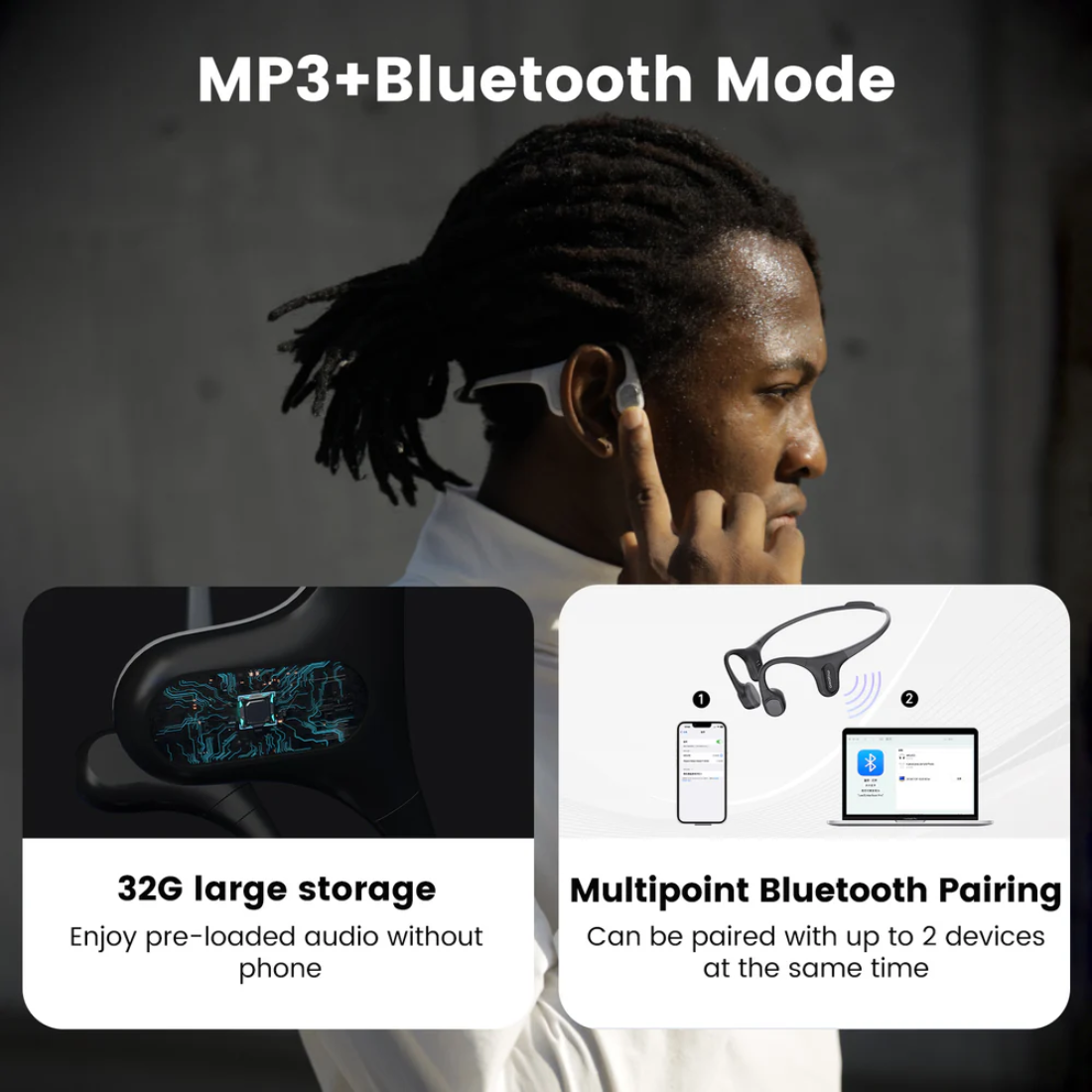 Mojawa Run Plus Bone Conduction Waterproof Sports Headphones - Orange