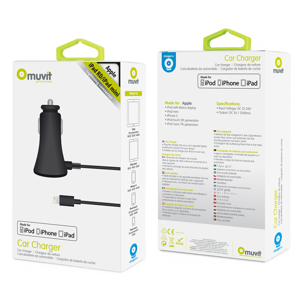 Muvit Apple Lightning CAR Charger MFI approved for iPhone 5 5s 6 6s iPad Air