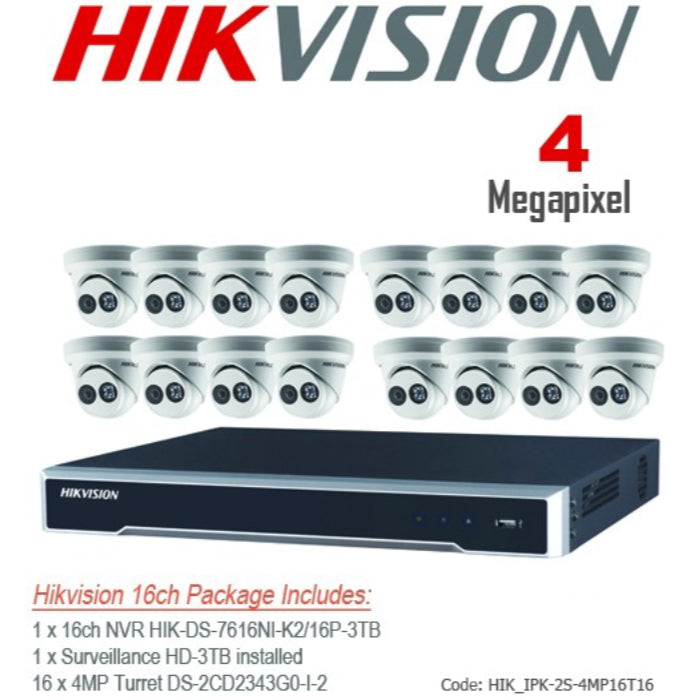 Hikvision 4MP IP 16-channel NVR + 16 x IP67 Outdoor IP Eyeball IR Turret Cameras CCTV Bundle Kit
